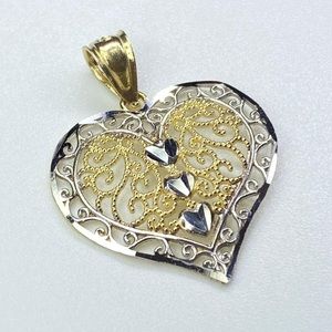 14K Solid Gold Two Tone Heart Shaped Pendant